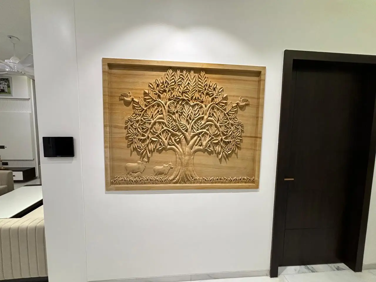 Kalvriksha Tree with Kamdhenu Cow and birds Nature Stone Wall Mural